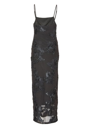 Quiz Black Floral Applique Midaxi Dress