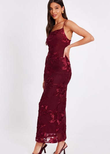 Quiz Burgundy Floral Applique Midaxi Dress
