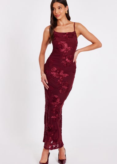 Quiz Burgundy Floral Applique Midaxi Dress