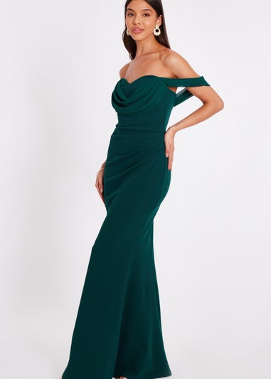 Quiz Green Chiffon Bardot Maxi Dress