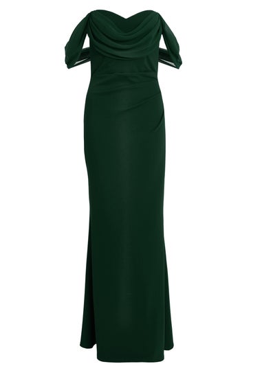 Quiz Green Chiffon Bardot Maxi Dress