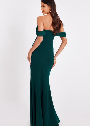 Quiz Green Chiffon Bardot Maxi Dress