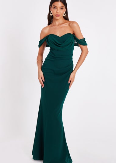 Quiz Green Chiffon Bardot Maxi Dress