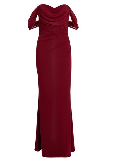 Quiz Burgundy Chiffon Bardot Maxi Dress