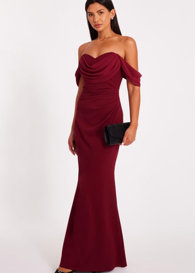 Quiz Burgundy Chiffon Bardot Maxi Dress