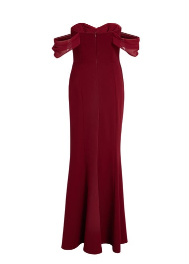 Quiz Burgundy Chiffon Bardot Maxi Dress