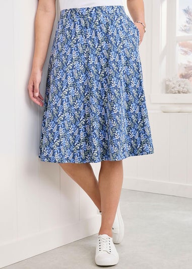 Cotton Traders Mid Blue Pull On Jersey Knee Length Skirt