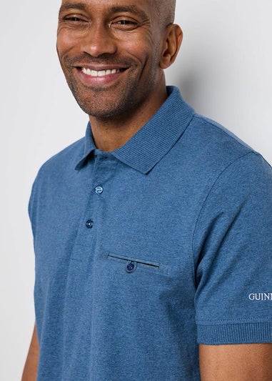 Cotton Traders Smoke Blue Guinness TM 1/2 Short Sleeve Marl Pocket Polo Shirt