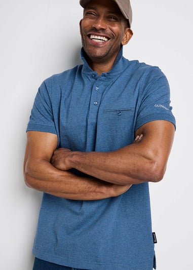Cotton Traders Smoke Blue Guinness TM 1/2 Short Sleeve Marl Pocket Polo Shirt