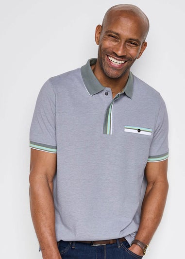 Cotton Traders Silver Grey Guinness TM 1/2 Short Sleeve Birdseye Pocket Polo Shirt