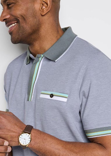 Cotton Traders Silver Grey Guinness TM 1/2 Short Sleeve Birdseye Pocket Polo Shirt