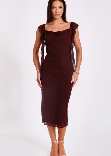 Quiz Brown Frill Midi Dress