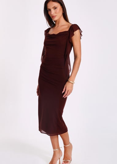 Quiz Brown Frill Midi Dress