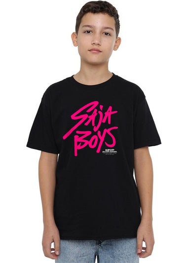 K-Pop Demon Hunters Kids Black Saja Boys Logo T-Shirt (3-13yrs)
