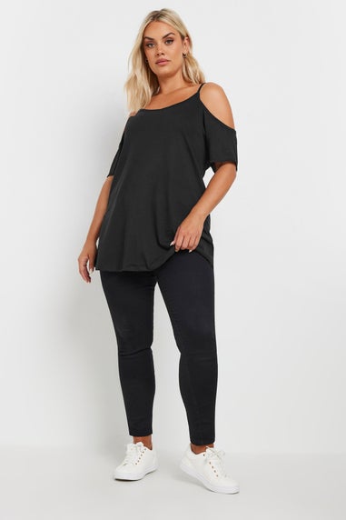 Yours Curve 2 Pack Black Cold Shoulder T-Shirts