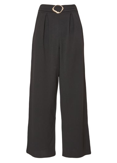 Quiz Black Buckle Front Palazzo Trouser