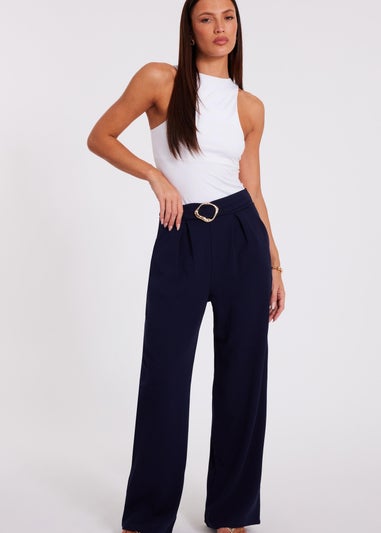 Quiz Navy Buckle Palazzo Trousers
