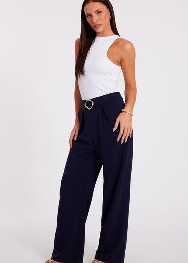 Quiz Navy Buckle Palazzo Trousers