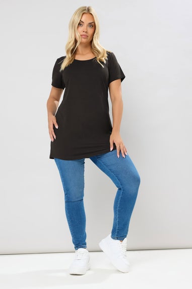 Yours Curve 2 Pack Black Longline T-Shirts