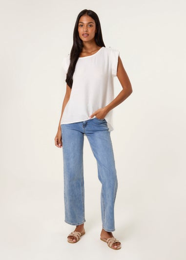 Blue Vanilla White Shoulder Button Detail Top