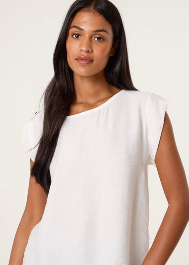 Blue Vanilla White Shoulder Button Detail Top