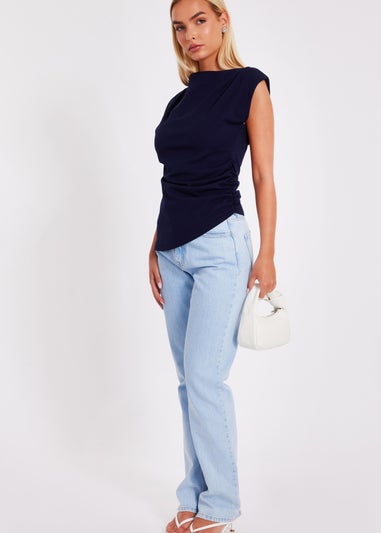 Quiz Navy Asymmetric Boat Neck Top