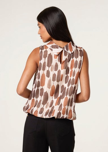 Blue Vanilla Brown Sleeveless Metallic Detail Blouse
