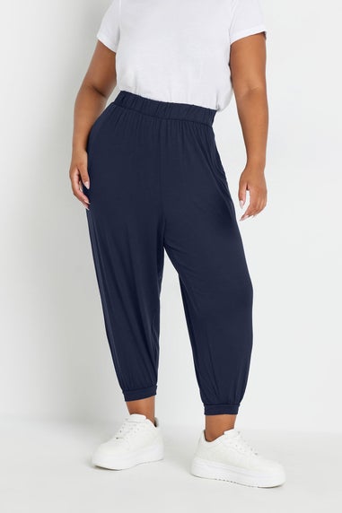 Yours Curve Navy Blue Cropped Jersey Harem Joggers