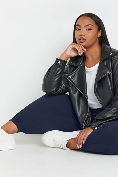 Yours Curve Navy Blue Cropped Jersey Harem Joggers
