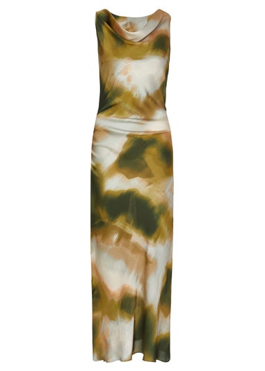 Quiz Khaki Printed Satin Midaxi Dress