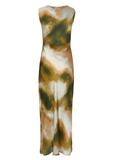 Quiz Khaki Printed Satin Midaxi Dress