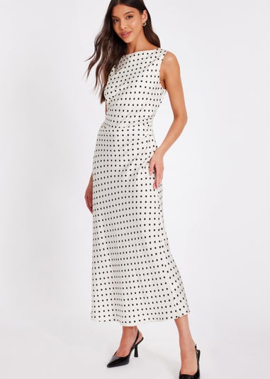 Quiz Cream Satin Polka Dot Midaxi Dress