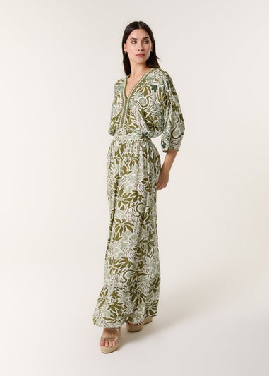 Blue Vanilla Khaki Embellished V Front & Back Maxi Dress
