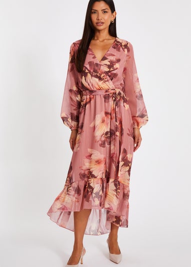 Quiz Lilac Floral Dip Hem Midaxi Dress