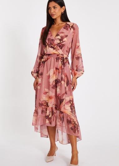 Quiz Lilac Floral Dip Hem Midaxi Dress