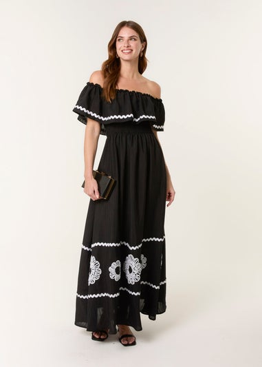 Blue Vanilla Black Luxe Ric Rac Floral Midi Dress