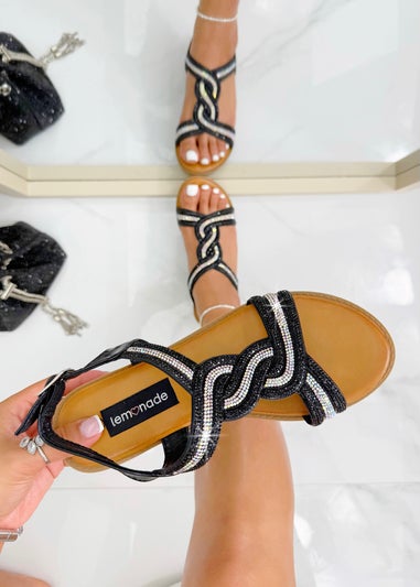 Love Lemonade Black Crystal Twist Sandals