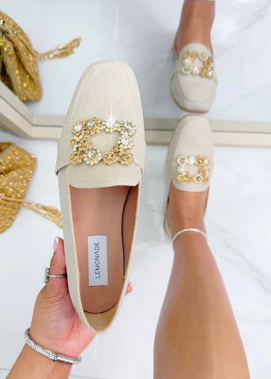 Love Lemonade Nude Crystal Buckle Blossom Loafers