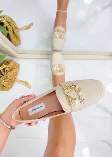 Love Lemonade Nude Crystal Buckle Blossom Loafers