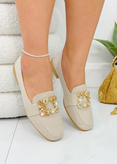 Love Lemonade Nude Crystal Buckle Blossom Loafers