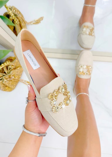 Love Lemonade Nude Crystal Buckle Blossom Loafers