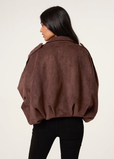 Blue Vanilla Brown Suedette Puffball Jacket