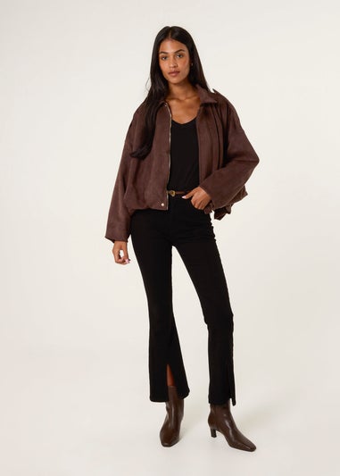 Blue Vanilla Brown Suedette Puffball Jacket