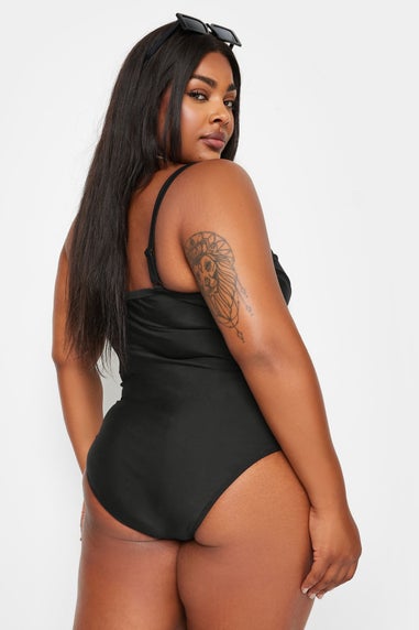 Yours Curve Black Crossover Super Sculpt Swimsuit