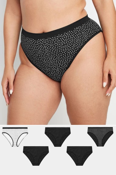 Yours 5 Pack Curve Black High Leg Knickers
