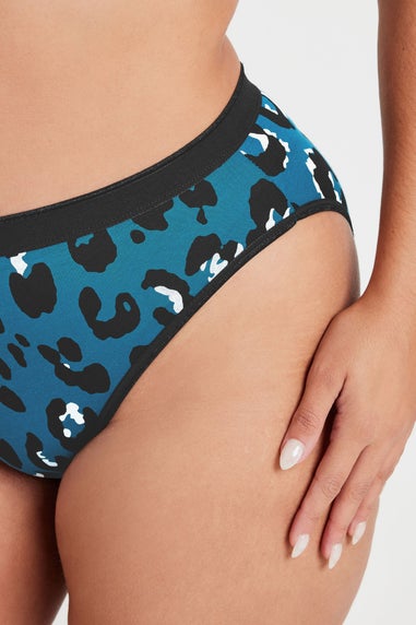 Yours Curve 5 Pack Blue Leopard Print High Leg Knickers