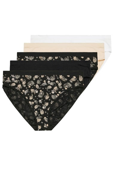 Yours Curve 5 Pack Natural Brown Paisley Print Briefs