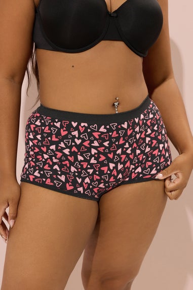 Yours Curve 5 Pack Black & Pink Heart Print Shorts