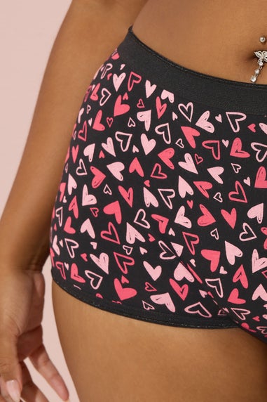 Yours Curve 5 Pack Black & Pink Heart Print Shorts