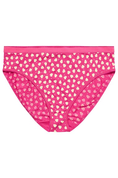 Yours Curve 5 Pack Pink Heart Print Full Briefs